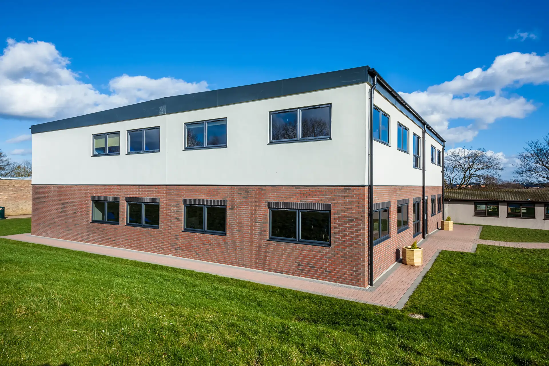 2-Storey Modular Offices Block Construction with Brick and White Cladding Manufactured & INstalled by MPH Building Systems