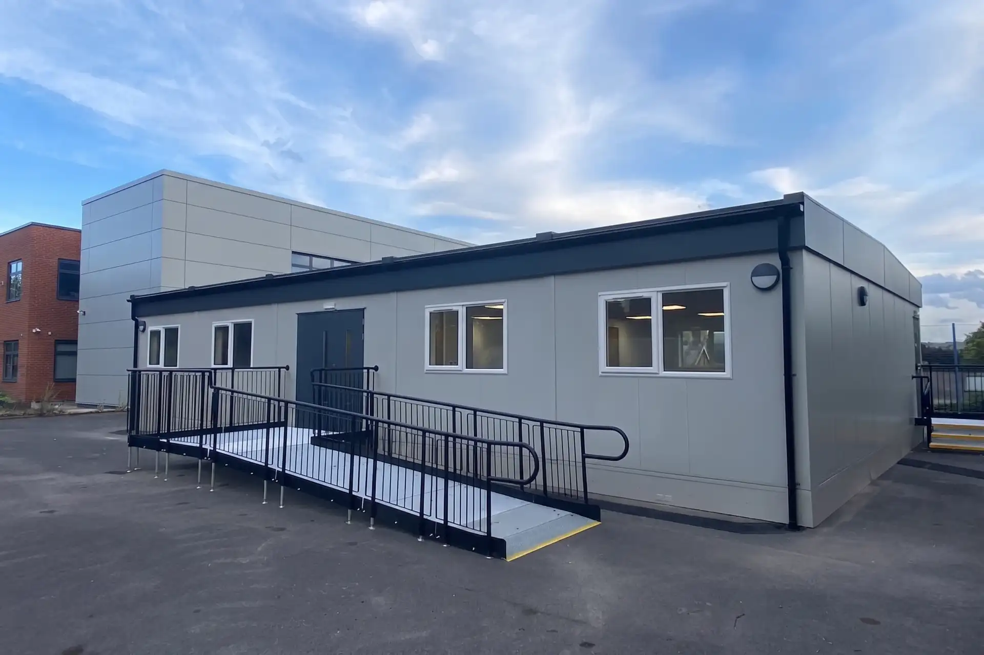 Modular Classroom in Grey Cladding with Mobility Access Ramp for a School in North Yorkshire (Skipton Grammar Music Room)